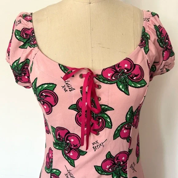 RARE BETSEY JOHNSON COTTON/SPAN MIDI DRESS IN CHERRY PIE! Size S - Picture 3 of 6